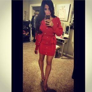 Red pearl sweater dress